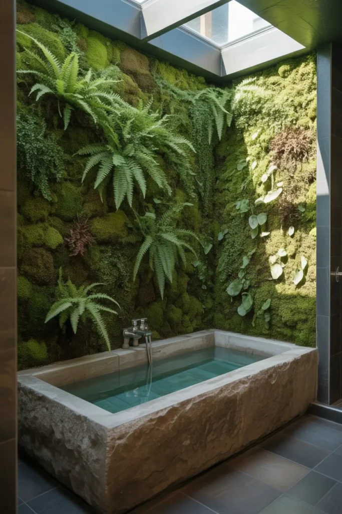 21 Modern Luxury Bathroom Ideas for a Spa-Like Feel Indoor-Outdoor Greenery Wall