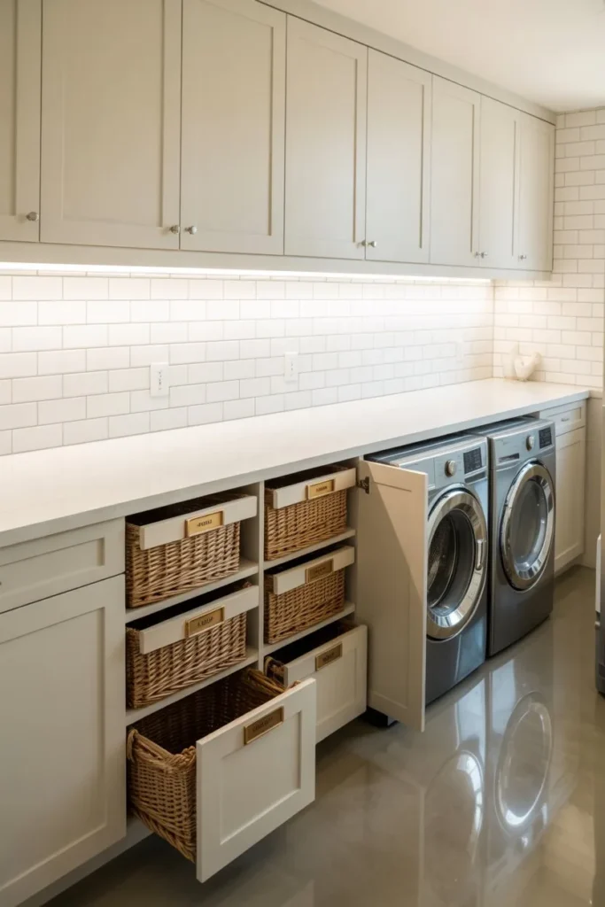 Laundry Room with Integrated Storage Baskets