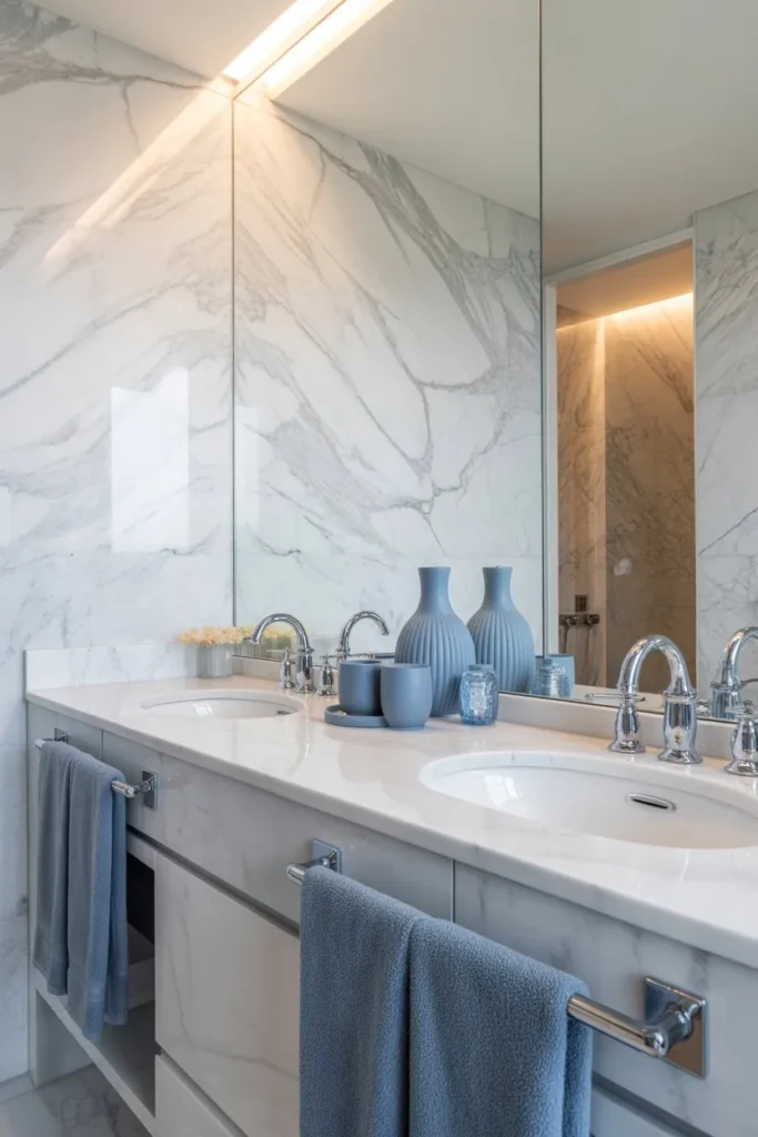 Marble and Blue Bathroom Elegance