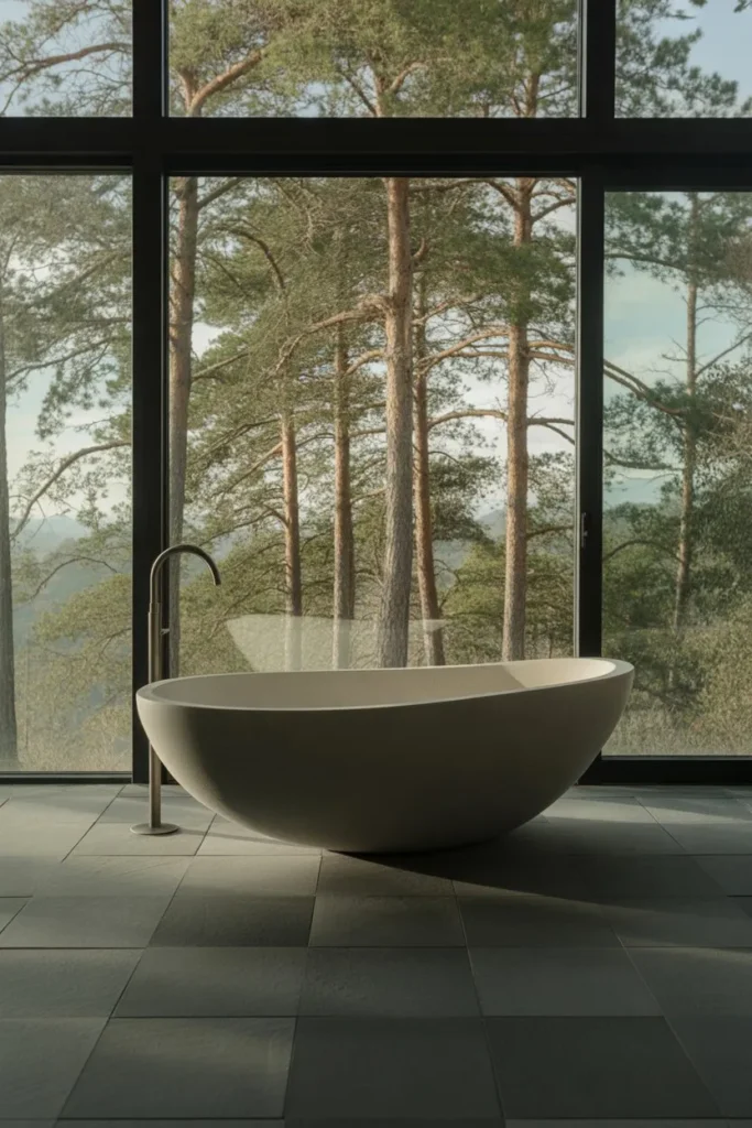 21 Modern Luxury Bathroom Ideas for a Spa-Like Feel Minimalist Freestanding Soaking Tub in Matte White