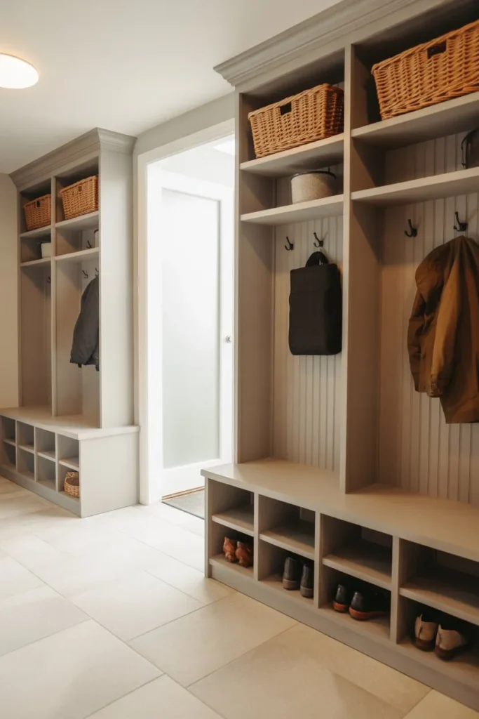 Mudroom with Built-In Shelving System