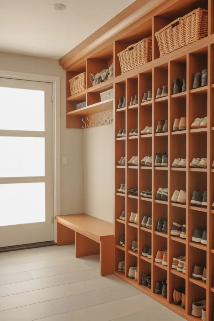 Mudroom with Shoe Storage Wall