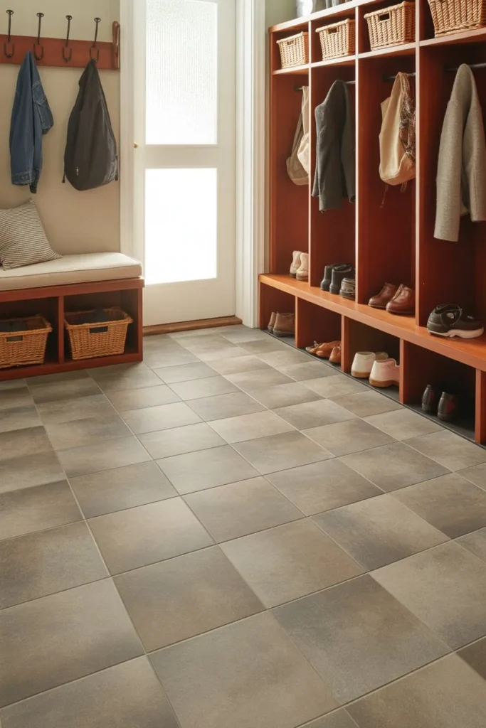 Mudroom with Tile Flooring for Durability