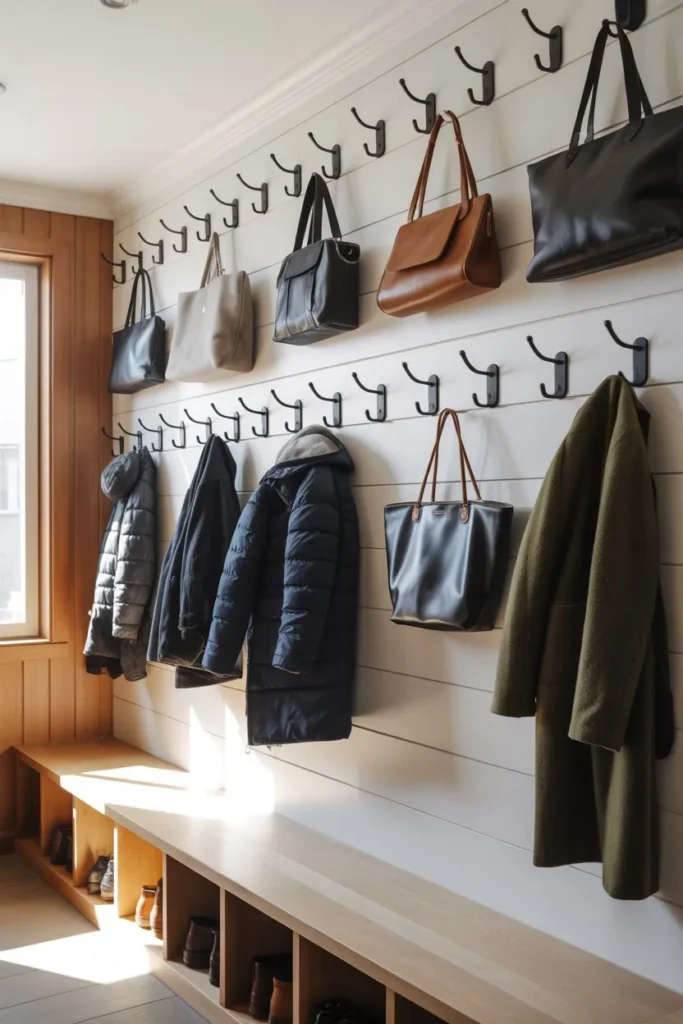 Mudroom with Vertical Hook Wall