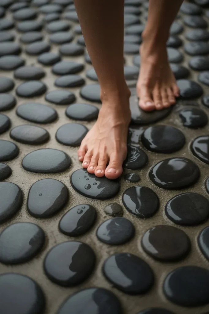 21 Modern Luxury Bathroom Ideas for a Spa-Like Feel Pebbled Flooring for a Reflexology Experience