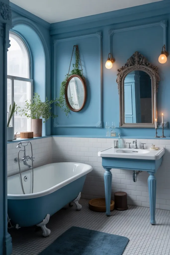 Powder Blue Bathroom with Vintage Charm