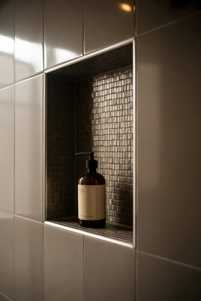 21 Modern Luxury Bathroom Ideas for a Spa-Like Feel Recessed Wall Niches with Bronze Accents