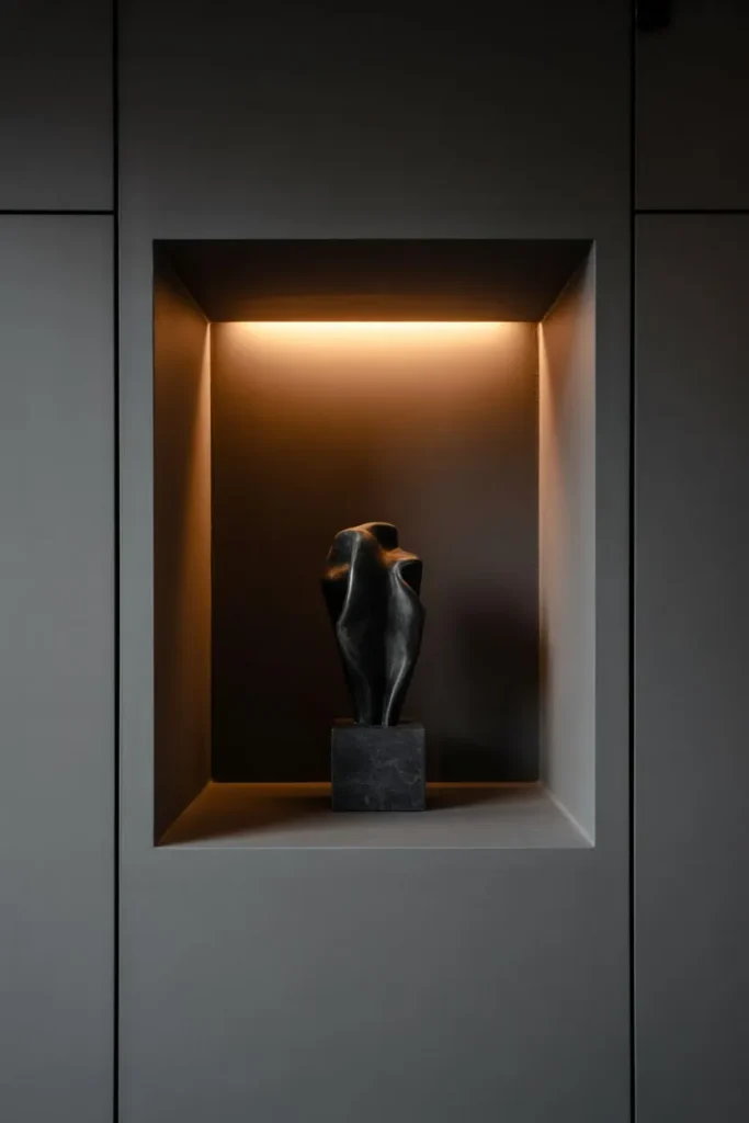 17 Living Room Storage Ideas to Add Space Smartly Recessed-Wall-Niches-with-LED-Accent-Lighting