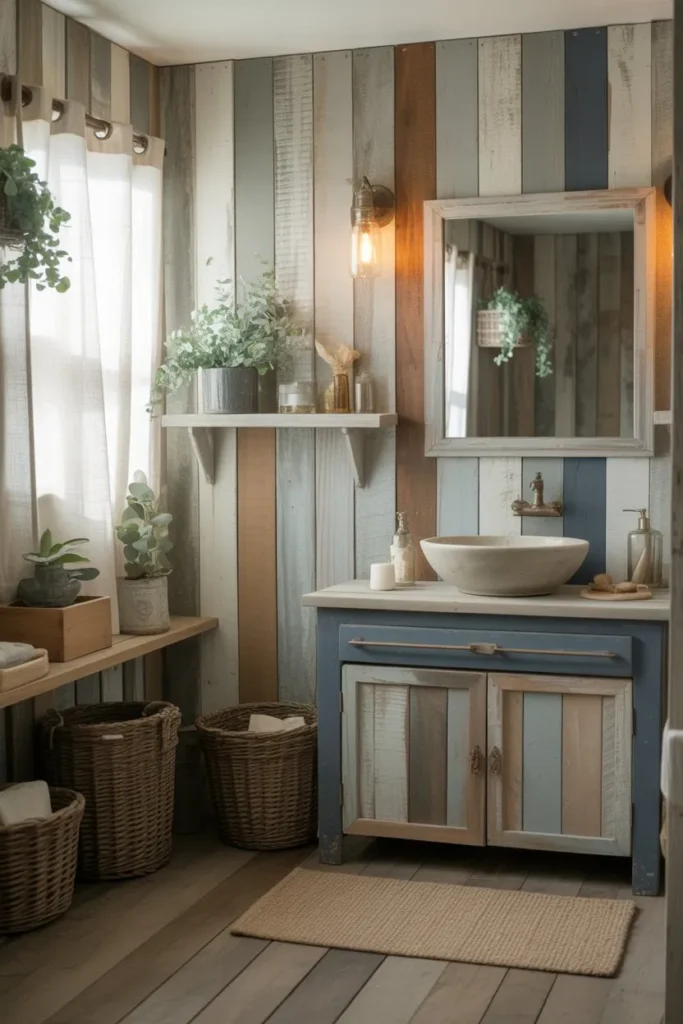 Rustic Blue Bathroom with Natural Touches