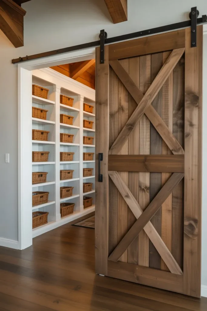 17 Living Room Storage Ideas to Add Space Smartly Sliding Barn Door Over Built-In Shelving