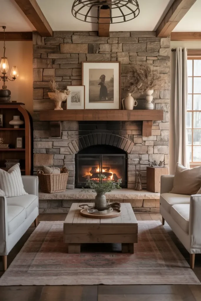 Stone Fireplace as the Heart of the Room