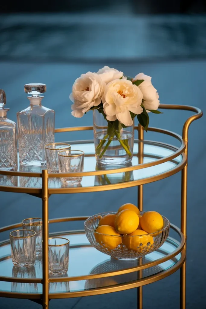 17 Living Room Storage Ideas to Add Space Smartly Tiered-Bar-Cart-for-Vertical-Drink-Storage