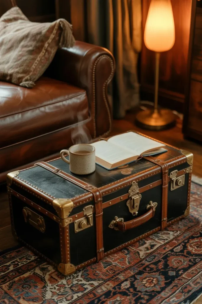 17 Living Room Storage Ideas to Add Space Smartly Vintage Steamer Trunk as a Multi-Functional Coffee Table