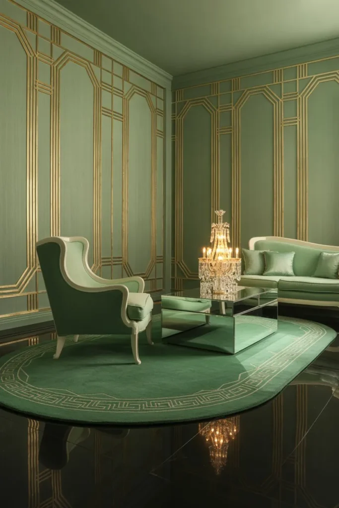 27 Sage Green Living Room Ideas for a Calm Aesthetic Art Deco Emerald and Mint Fusion