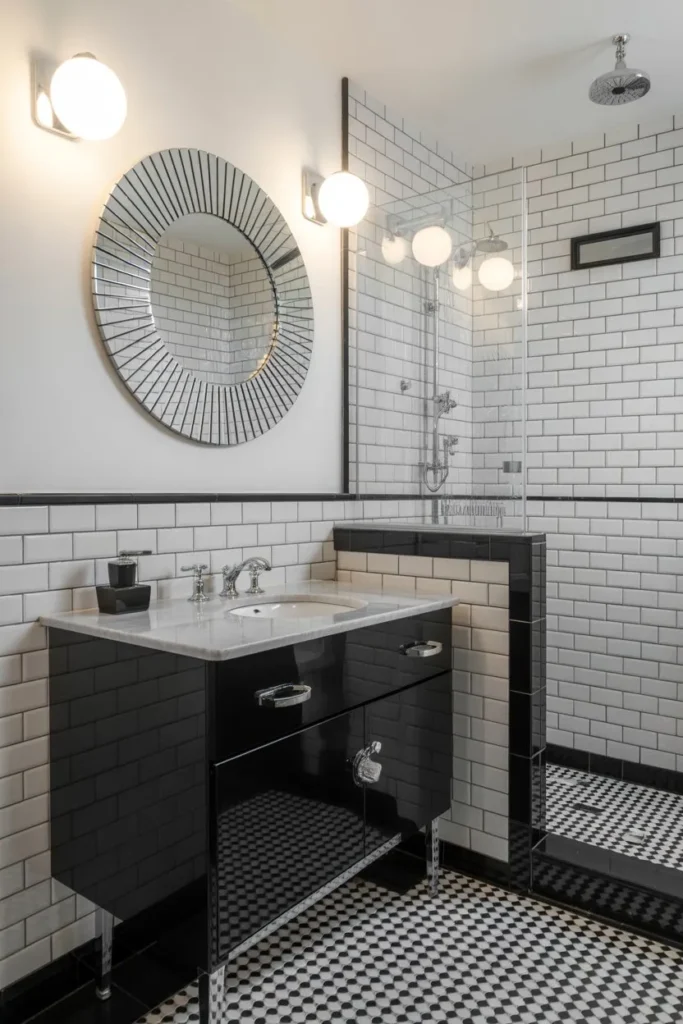 13 Vintage Bathroom Ideas for a Timeless Elegant Look Art Deco Monochrome Glamour