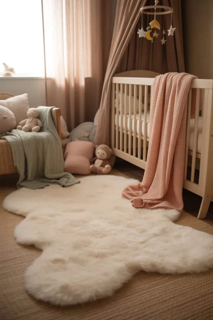 Baby Room with Cozy Rug and Soft Textiles
