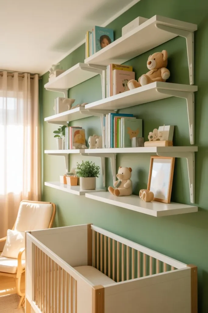 Baby Room with Floating Shelves Storage