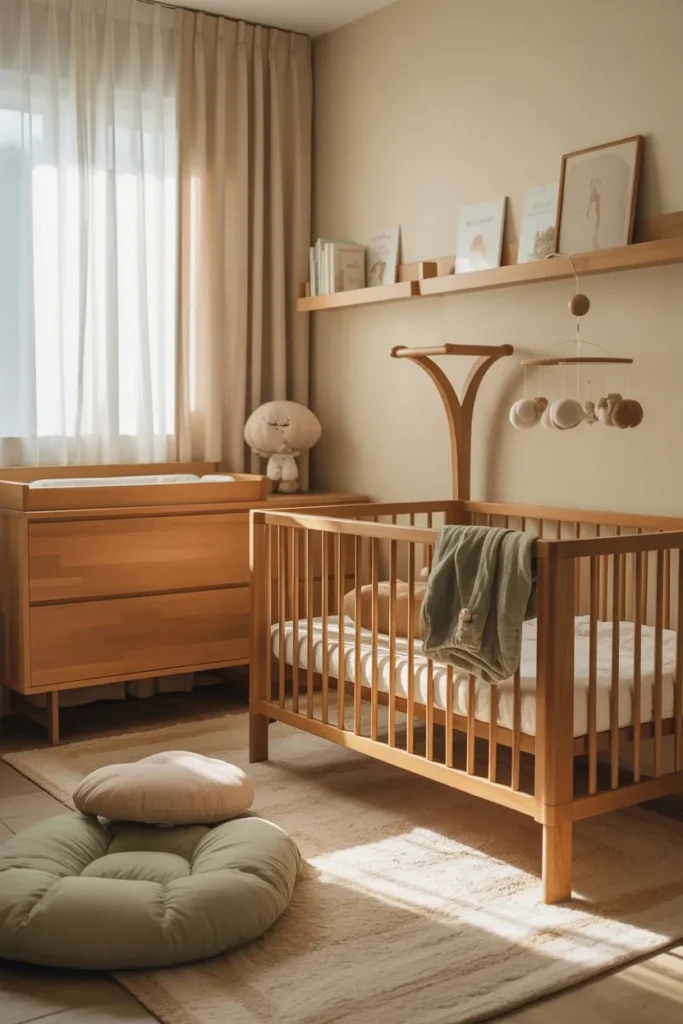 Baby Room with Wooden Furniture Accents