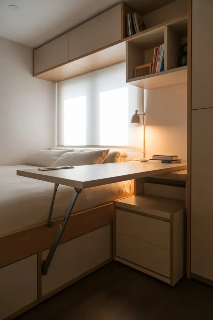 Bed Positioned with Multi-Functional Furniture