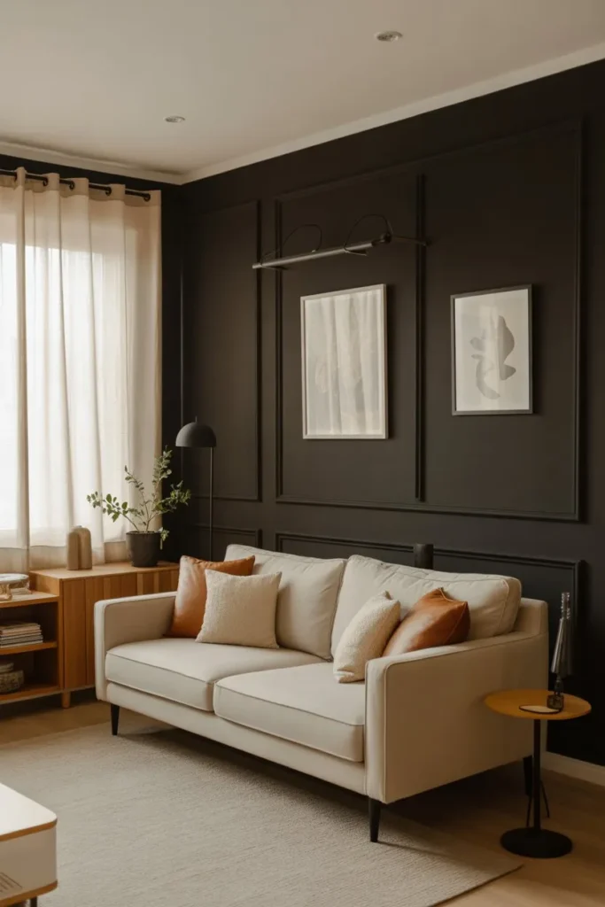 Black Accent Wall with Neutral Furniture