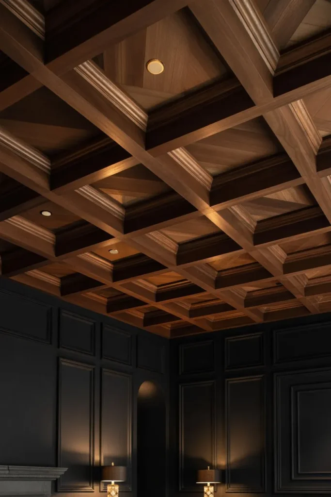 Black Living Room with Ceiling Design Focus