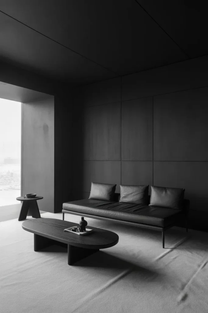 Black Living Room with Minimal Decor Styling