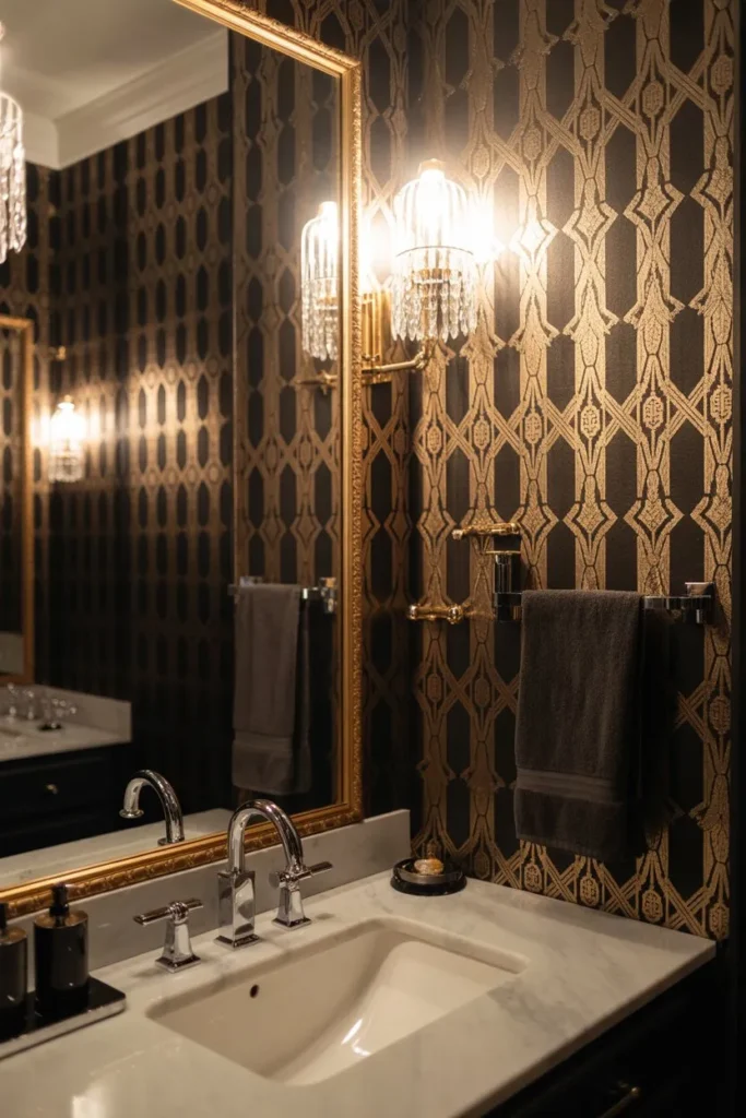 Black and Gold Bathroom Wallpaper for a Luxury Look
