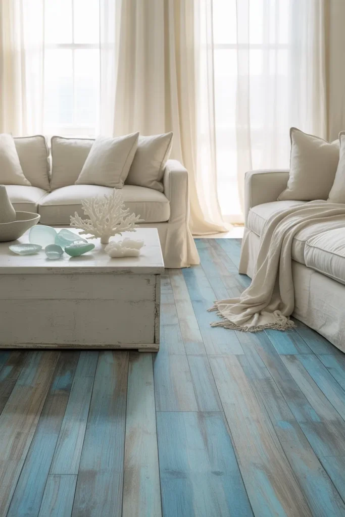 Blue-Washed Wood and Linen Layers