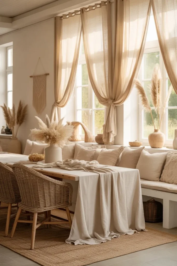 Boho Dining Room with Soft Linen Layers