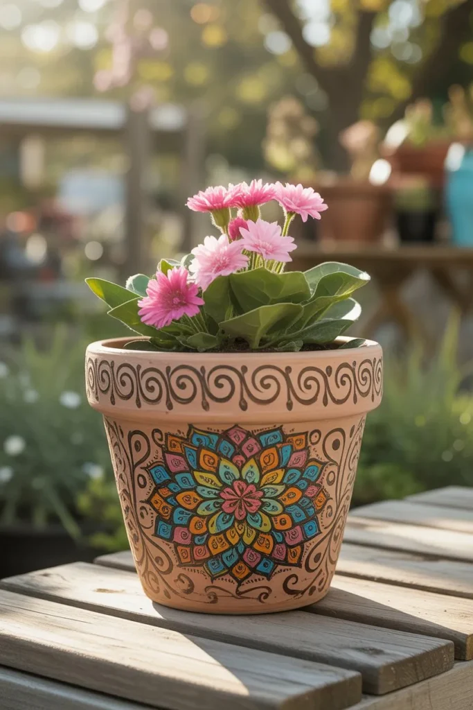 Boho Mandala Painted Pot