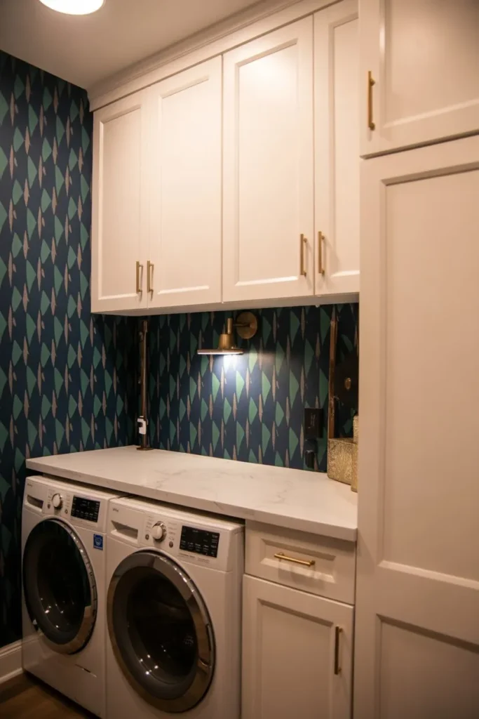 15 Laundry Room Ideas for Small Spaces That Work Smart Bold Accent Wall Laundry Space