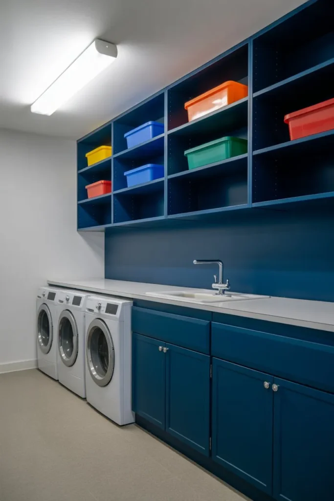 Bold Color Accent Shelving Feature