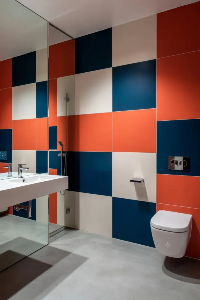 Bold Color Block Bathroom Wallpaper for a Modern Statement