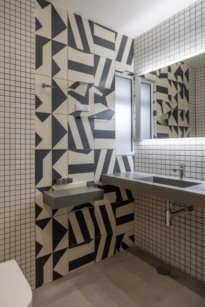 Bold Geometric Bathroom Wallpaper for a Modern Style