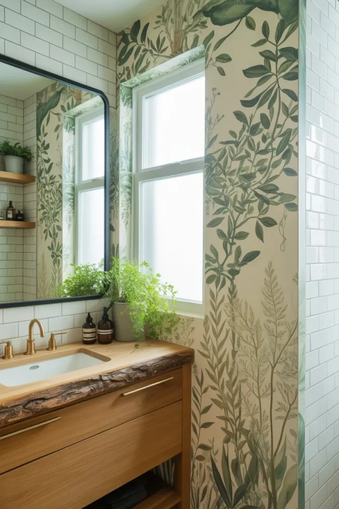 Botanical Bathroom Wallpaper for a Natural Look