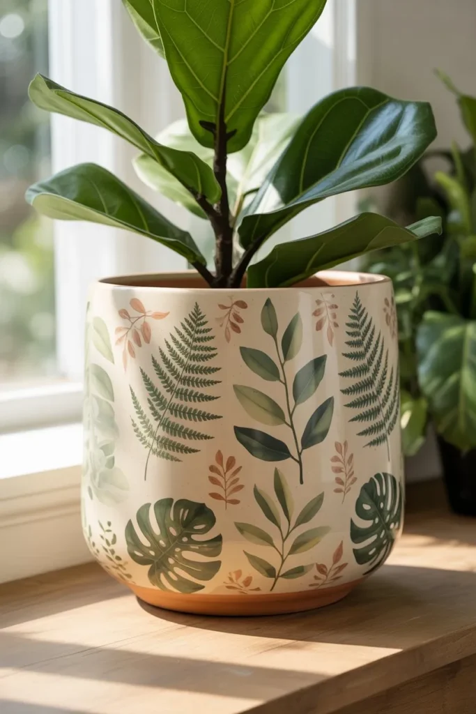Botanical Leaf Print Pot