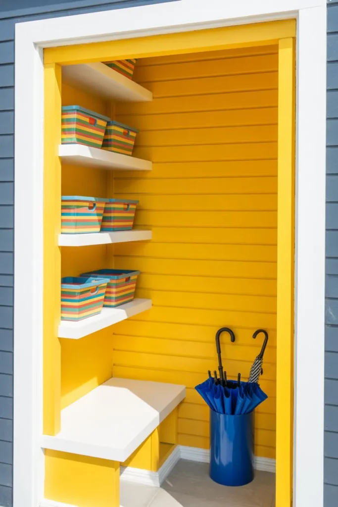 17 Small Mudroom Ideas for a Clean Entryway Look Bright Lemon Yellow Pop Nook