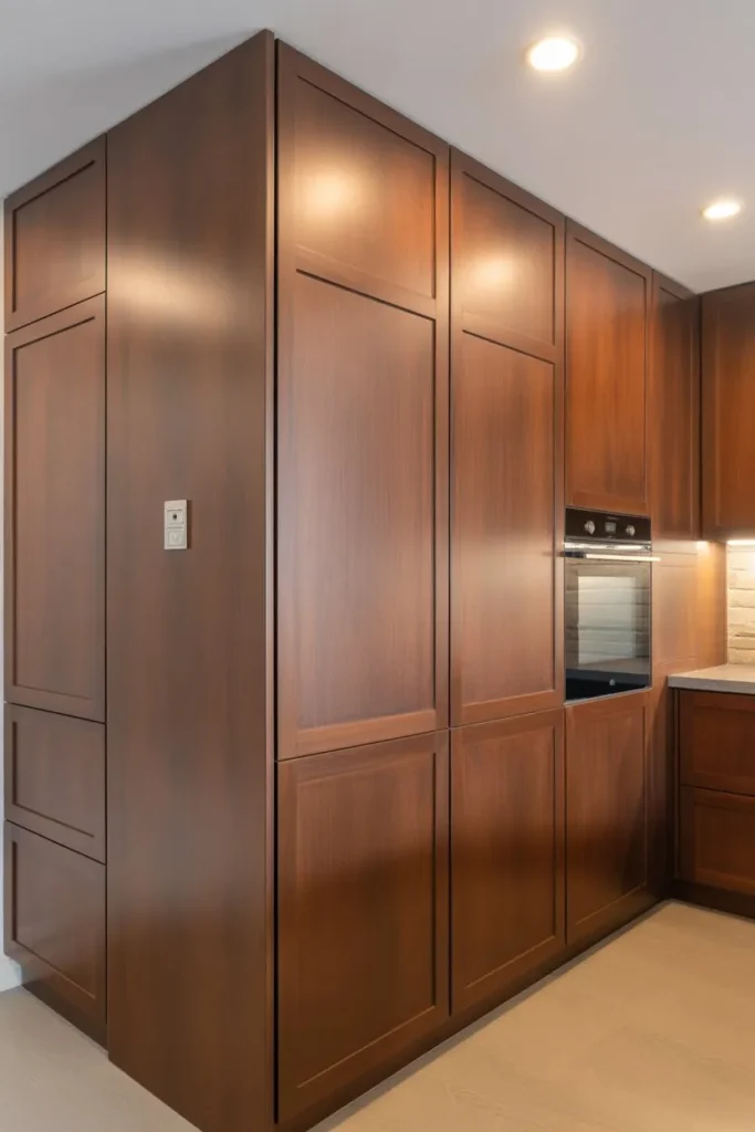 Brown Cabinets with Full-Height Design for Seamless Look