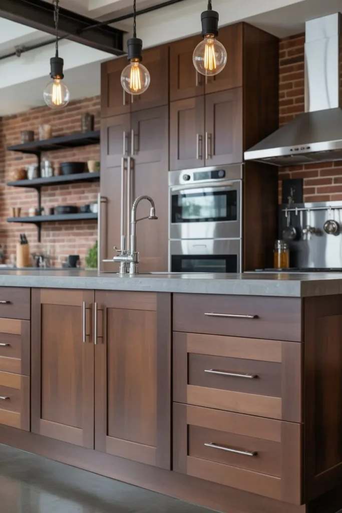 Brown Cabinets with Industrial Touches