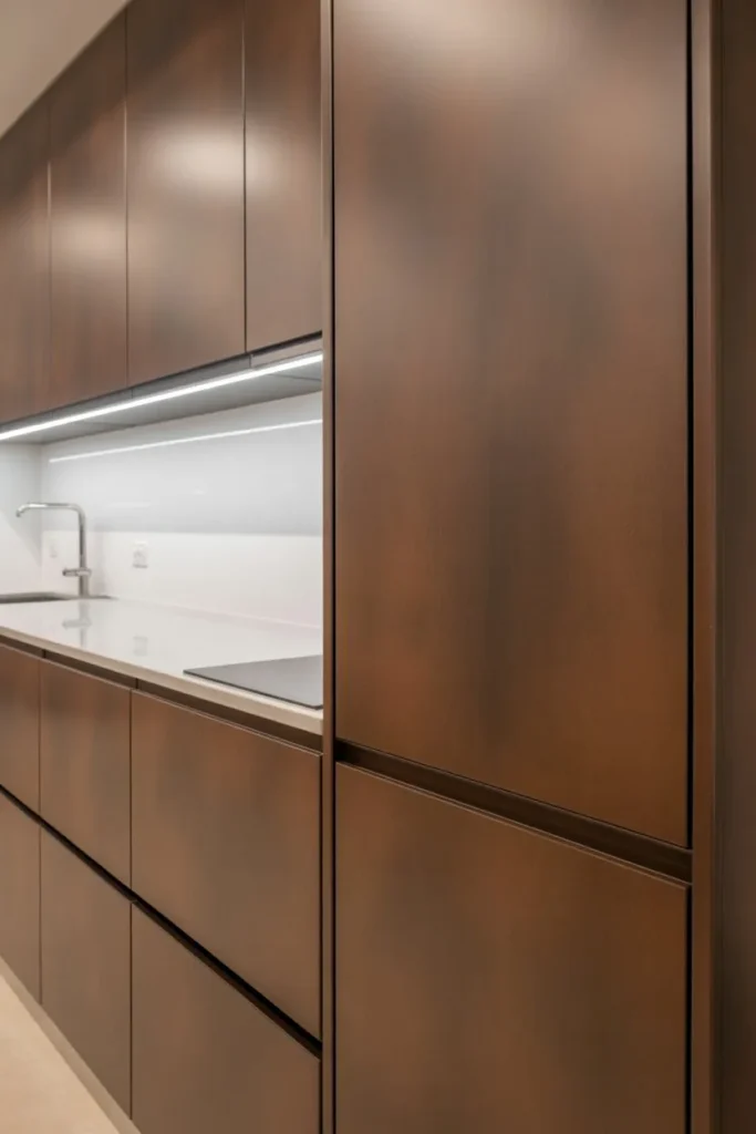 Brown Cabinets with Matte Finish for Modern Look