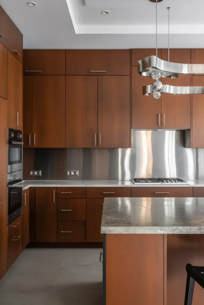 Brown Cabinets with Mixed Material Accents