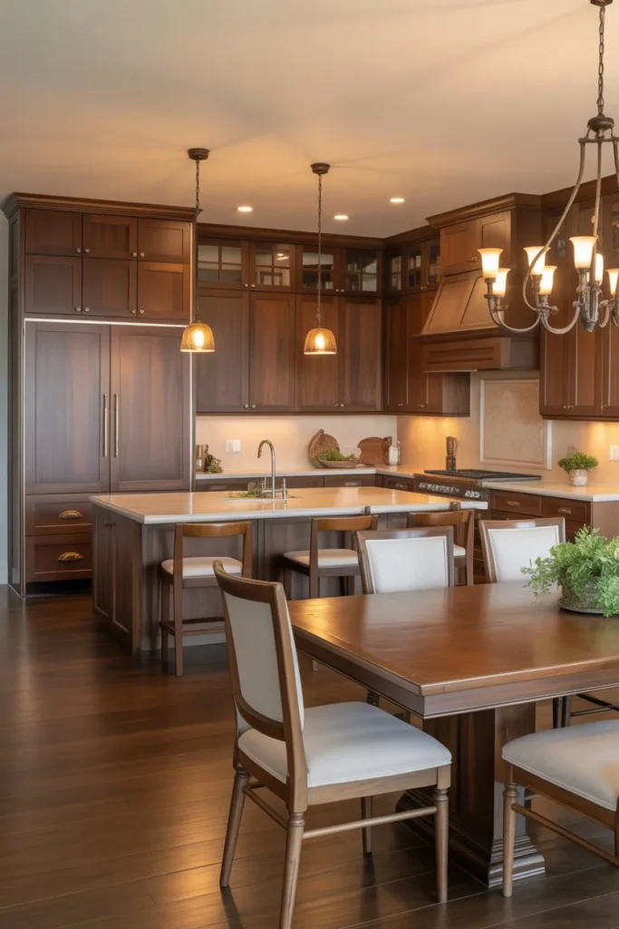 Brown Cabinets with Open Layout Integration