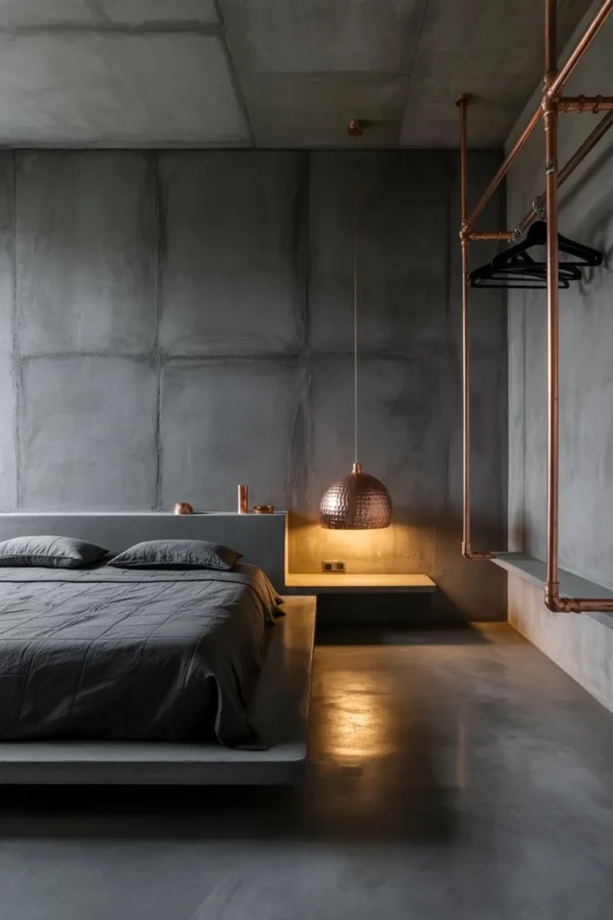 27 Summer Bedroom Ideas for a Fresh Breezy Vibe Brutalist Concrete and Copper Den