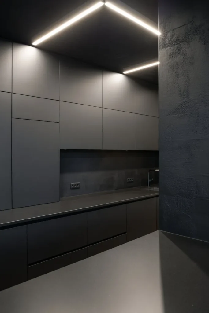 21 Narrow Kitchen Ideas to Maximize Every Inch Smartly Brutalist Matte Black Monolith