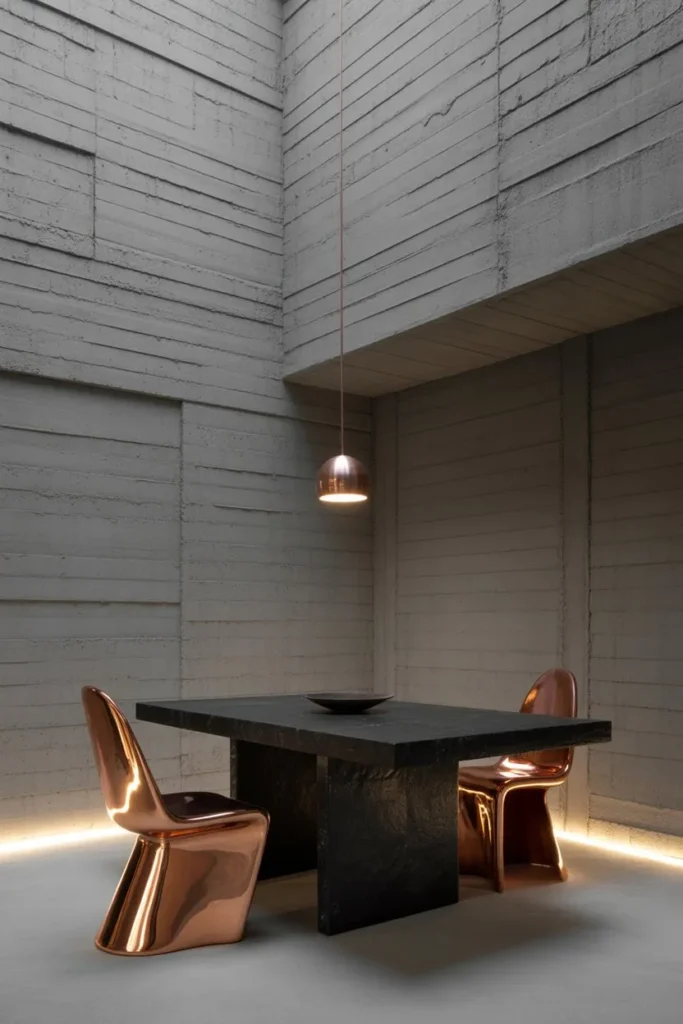 Brutalist Raw Concrete and Copper Den