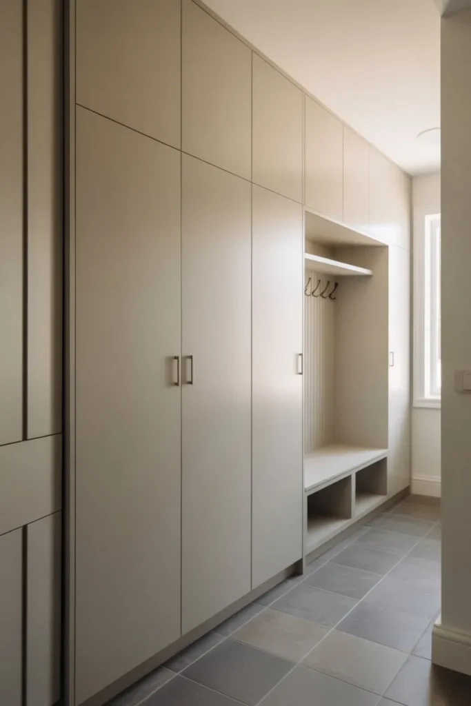 Built-In Mudroom Cabinet System with Closed Storage