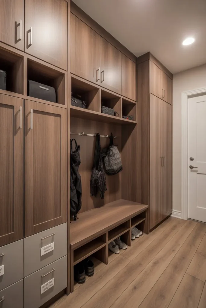Built-In Mudroom with Durable Material Finishes