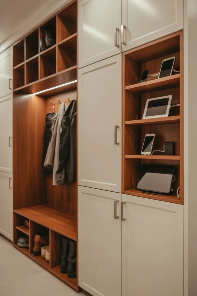 Built-In Mudroom with Integrated Charging Station