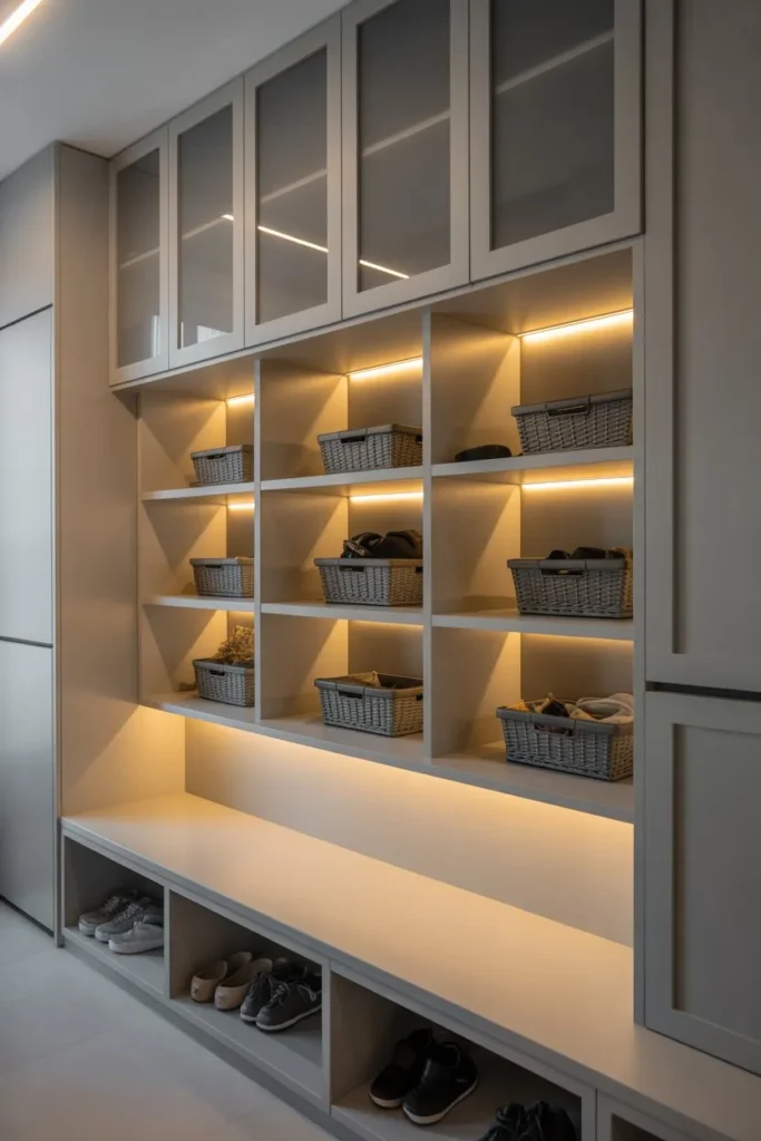Built-In Mudroom with Integrated Lighting