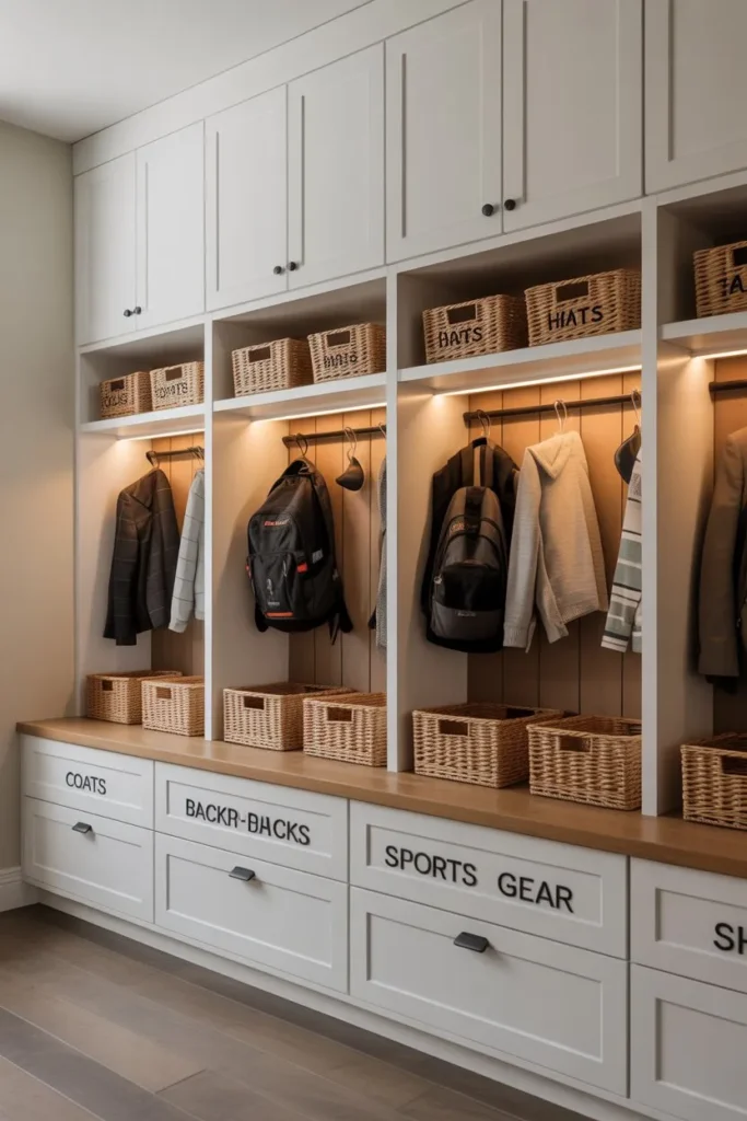 Built-In Mudroom with Labeling System